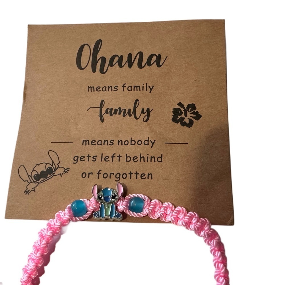Stitch Adjustable Braided Bracelet with Beads. Ohana Cards Included - Picture 2 of 5
